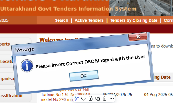 Please Insert Correct DSC Mapped with the User
