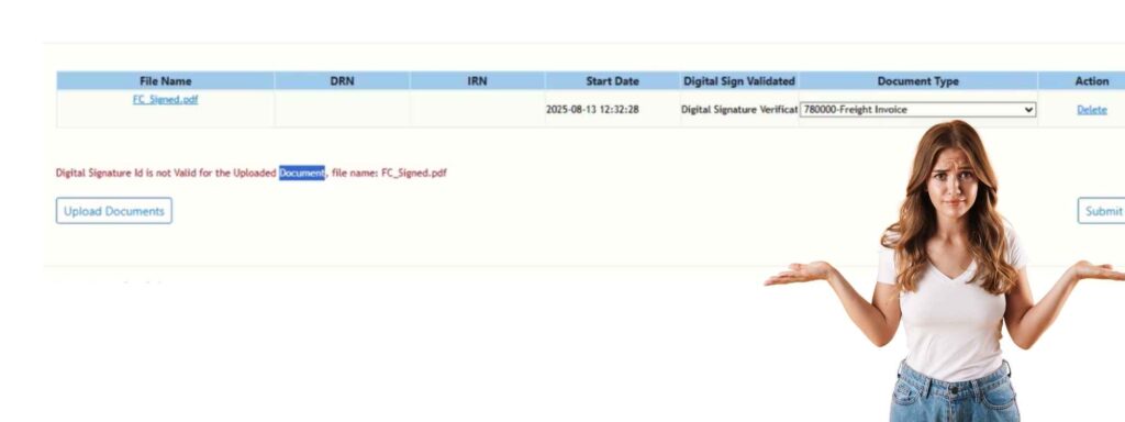 Digital Signature ID is not Valid for the Uploaded Documents,