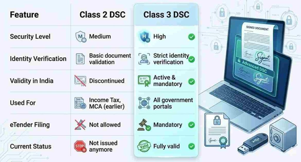 class 2 vs class 3 digital signature difference chart